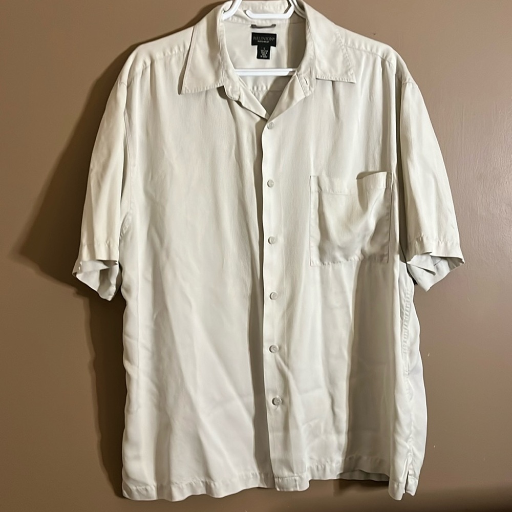 😄100%silk shirt button down short sleeve B2